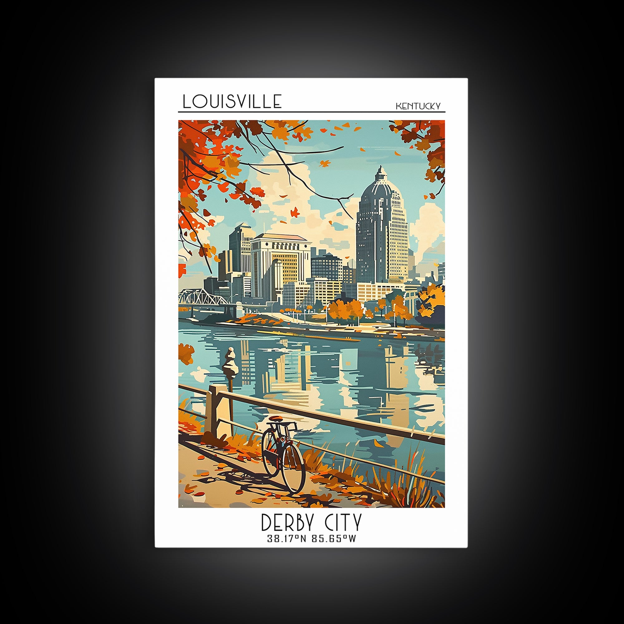 Louisville Kentucky Travel Poster, Framed Canvas Print, City Travel Poster, Travel Wall Decor, Living Room Wall Art, Wanderlust Gift