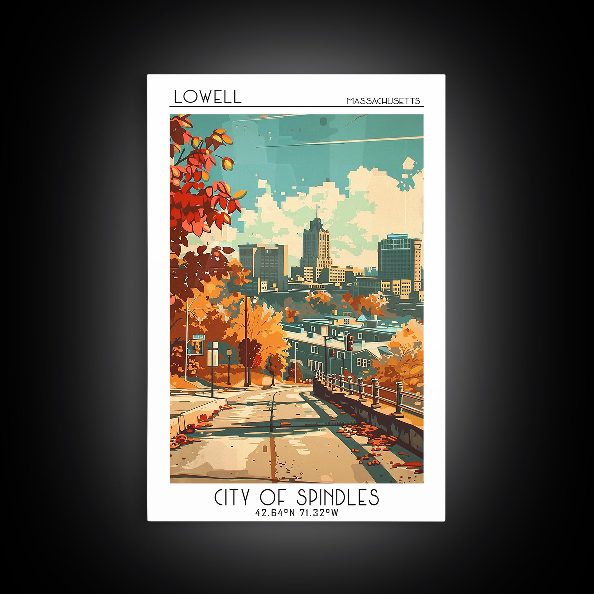 Lowell Massachusetts Travel Poster, Canvas Print, Poster Print, Travel Wall Art, Travel Decor, Home Office Decor, Retro Travel Print