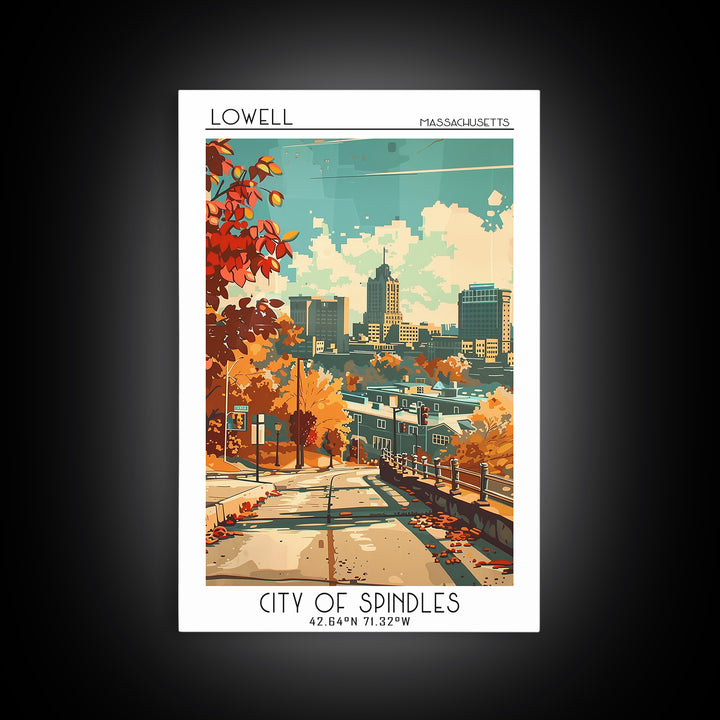 Lowell Massachusetts Travel Poster, Canvas Print, Poster Print, Travel Wall Art, Travel Decor, Home Office Decor, Retro Travel Print