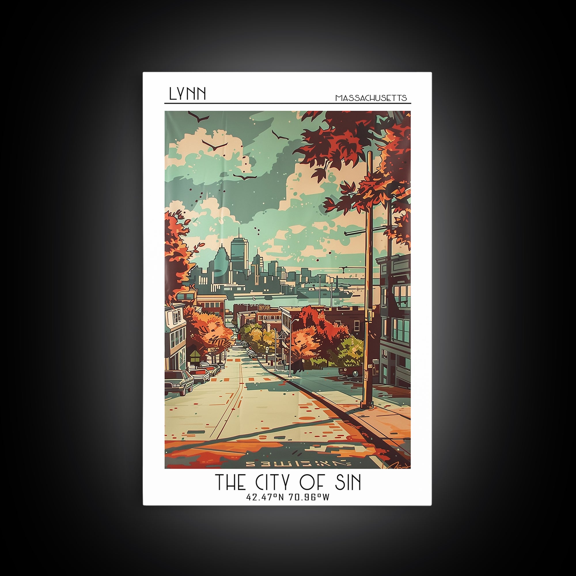 Lynn Massachusetts Travel Poster, Canvas Print, Retro Travel Poster, City Wall Art, Retro Wall Art, Living Room Wall Art, Poster Art