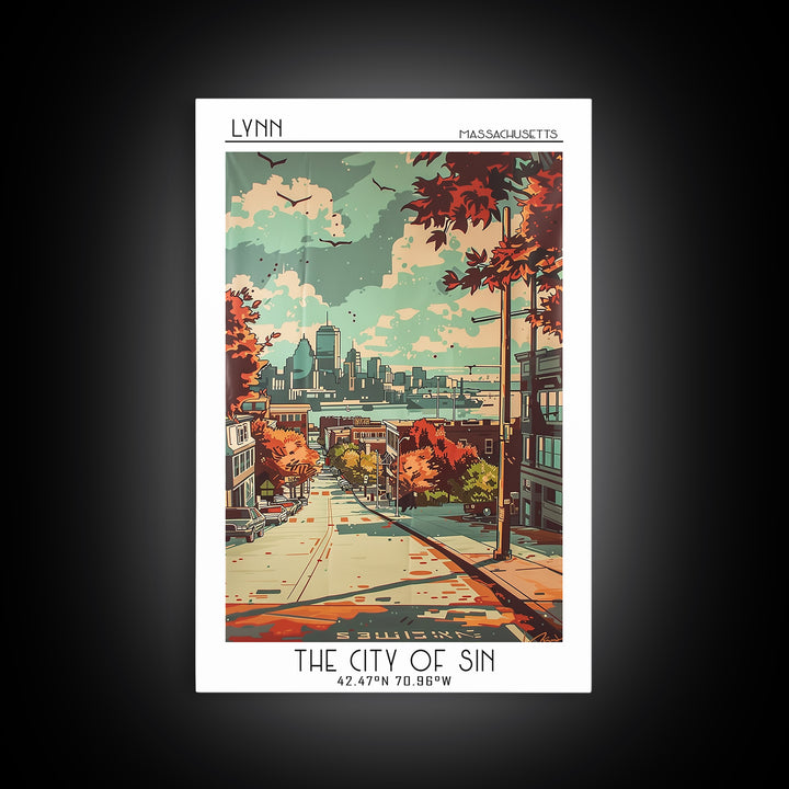 Lynn Massachusetts Travel Poster, Canvas Print, Retro Travel Poster, City Wall Art, Retro Wall Art, Living Room Wall Art, Poster Art