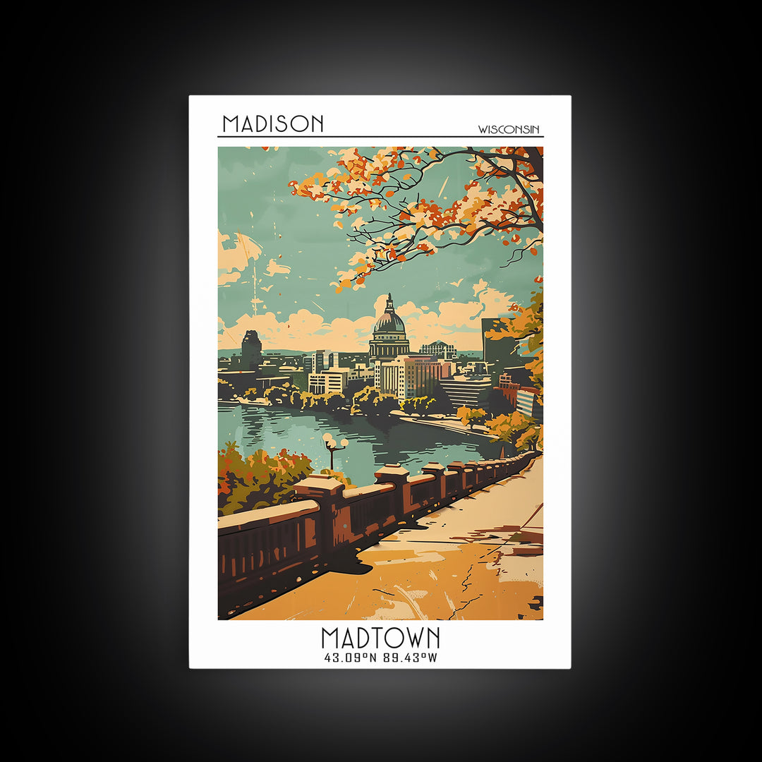 Madison Travel Poster, Framed Canvas Print, Vintage Travel Print, City Wall Art, Travel Wall Art, Fine Art Print, Vintage Travel Art