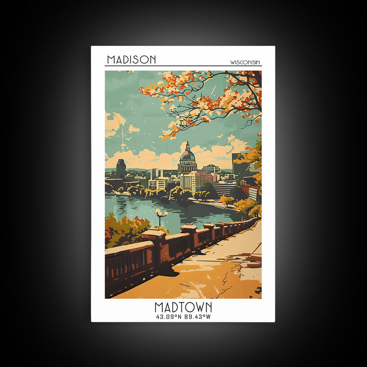 Madison Travel Poster, Framed Canvas Print, Vintage Travel Print, City Wall Art, Travel Wall Art, Fine Art Print, Vintage Travel Art