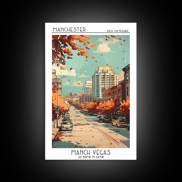 Manchester New Hampshire Travel Poster, Canvas Print, City Travel Poster, Travel Wall Art, Living Room Wall Art, Retro Travel Poster