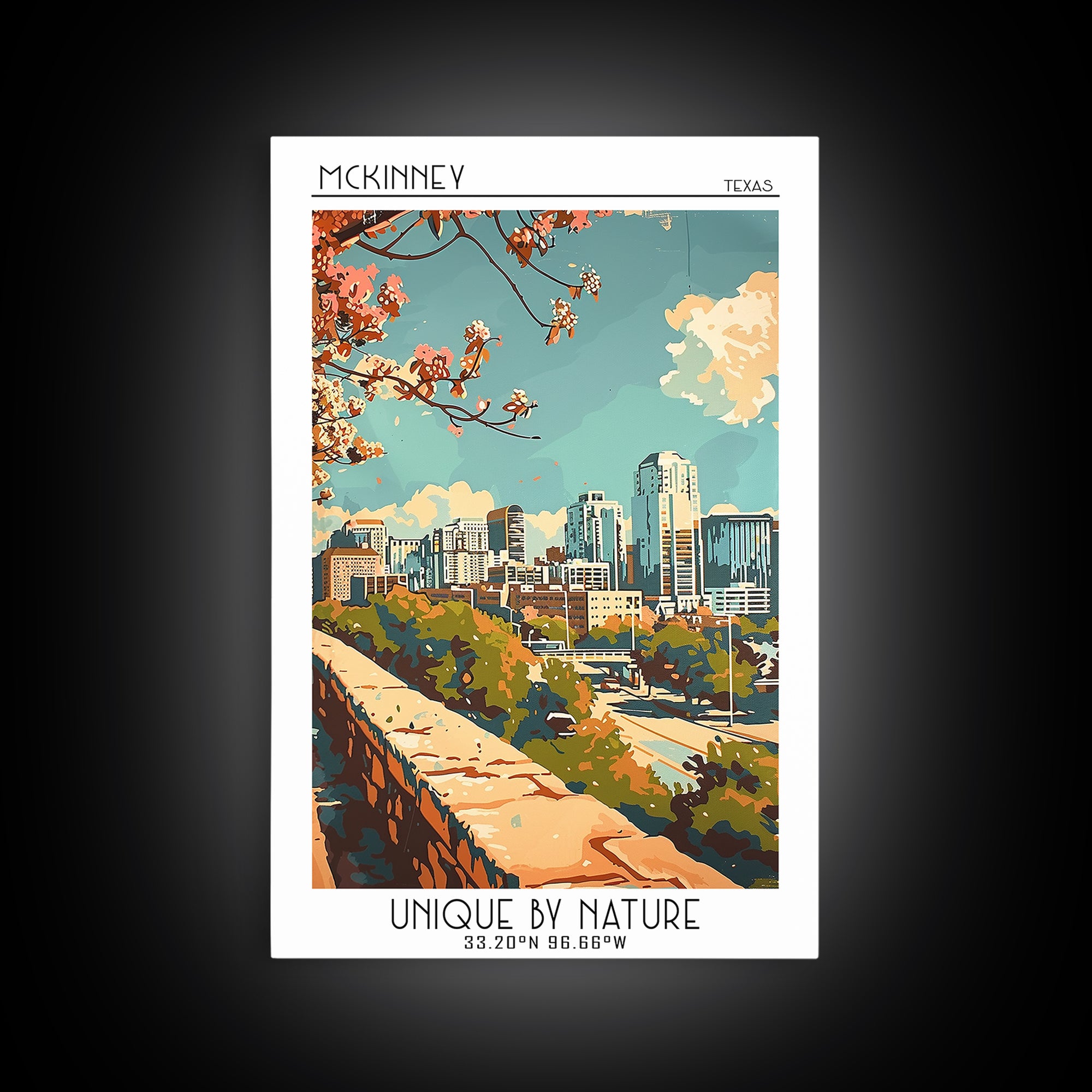 McKinney Texas Travel Poster, Framed Canvas Print, Retro Wall Art, Travel Print, Retro Travel Poster, Art Print, Vintage City Poster