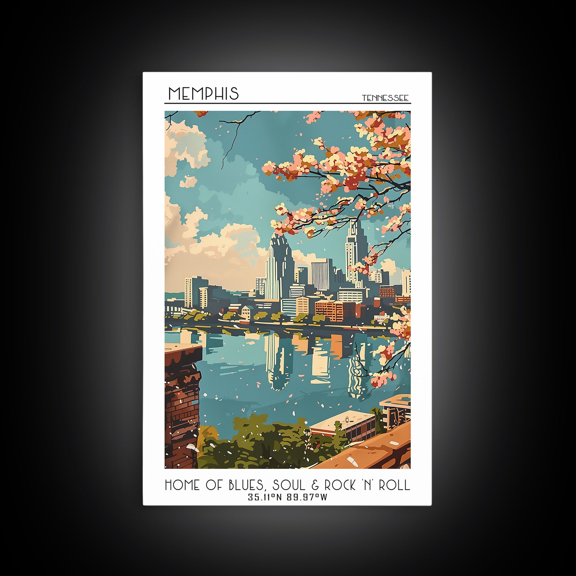 Memphis Travel Poster, Framed Canvas Print, City Art Print, Travel Wall Art, City Illustration, Modern Wall Decor, Travel Wall Decor
