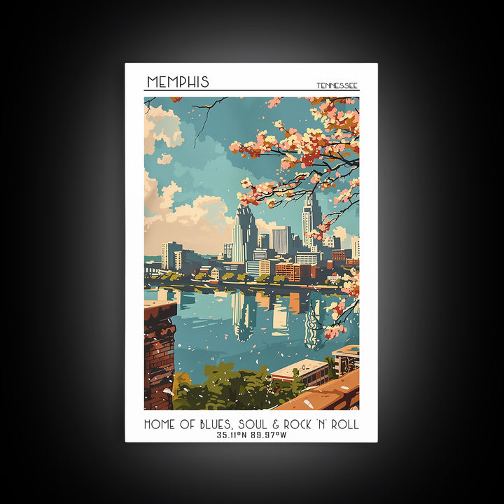 Memphis Travel Poster, Framed Canvas Print, City Art Print, Travel Wall Art, City Illustration, Modern Wall Decor, Travel Wall Decor
