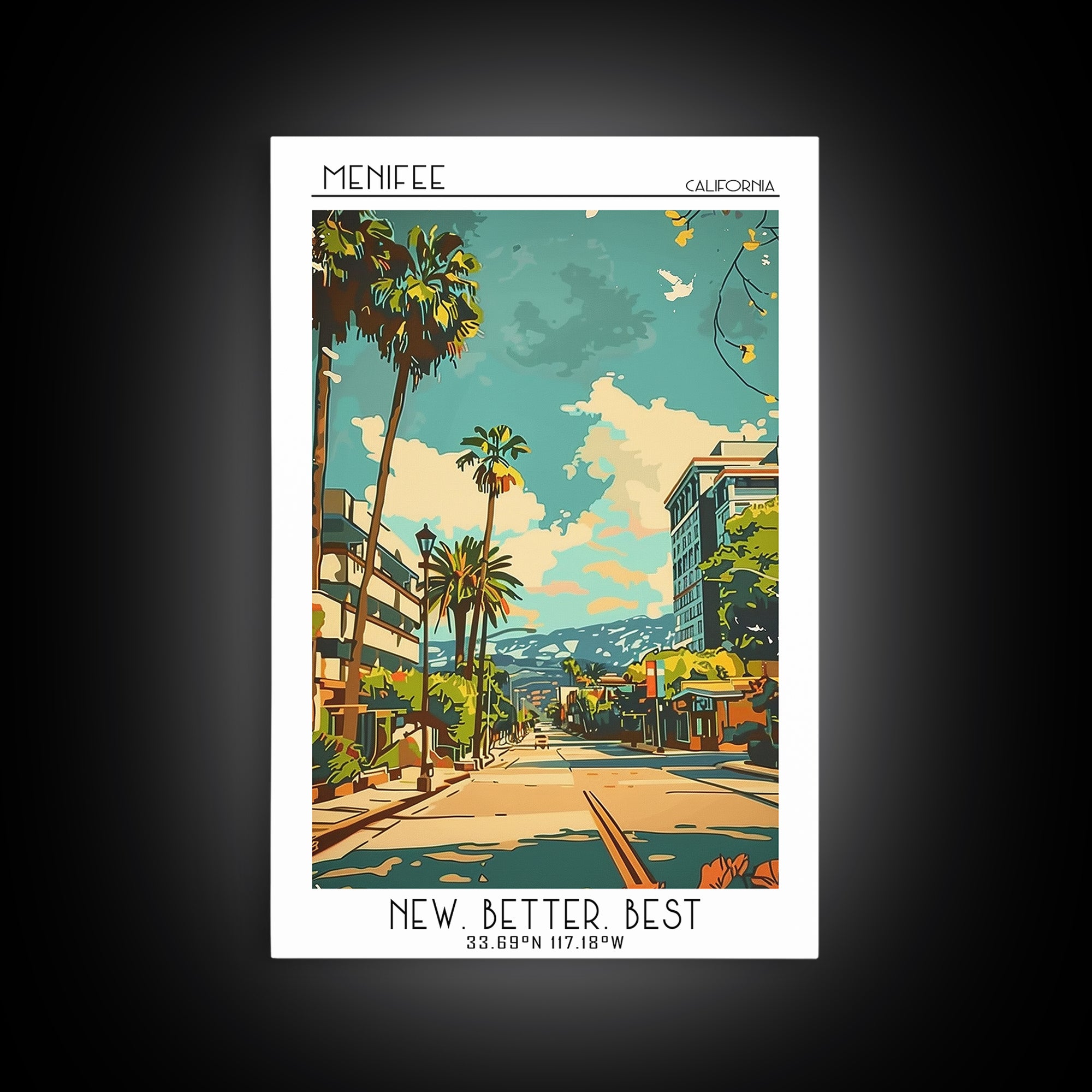 Menifee California Travel Poster, Canvas Print, City Travel Poster, Travel Wall Decor, Art Print, Poster Print, Mid Century Wall Art