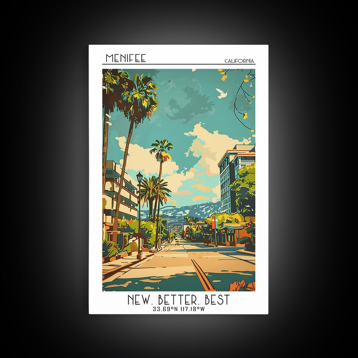 Menifee California Travel Poster, Canvas Print, City Travel Poster, Travel Wall Decor, Art Print, Poster Print, Mid Century Wall Art