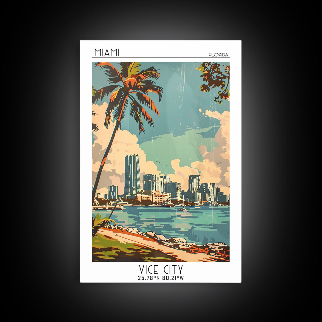 Miami Travel Poster, Canvas Print, City Travel Poster, Travel Wall Decor, Travel Wall Art, Poster Print, Wall Art, City Illustration