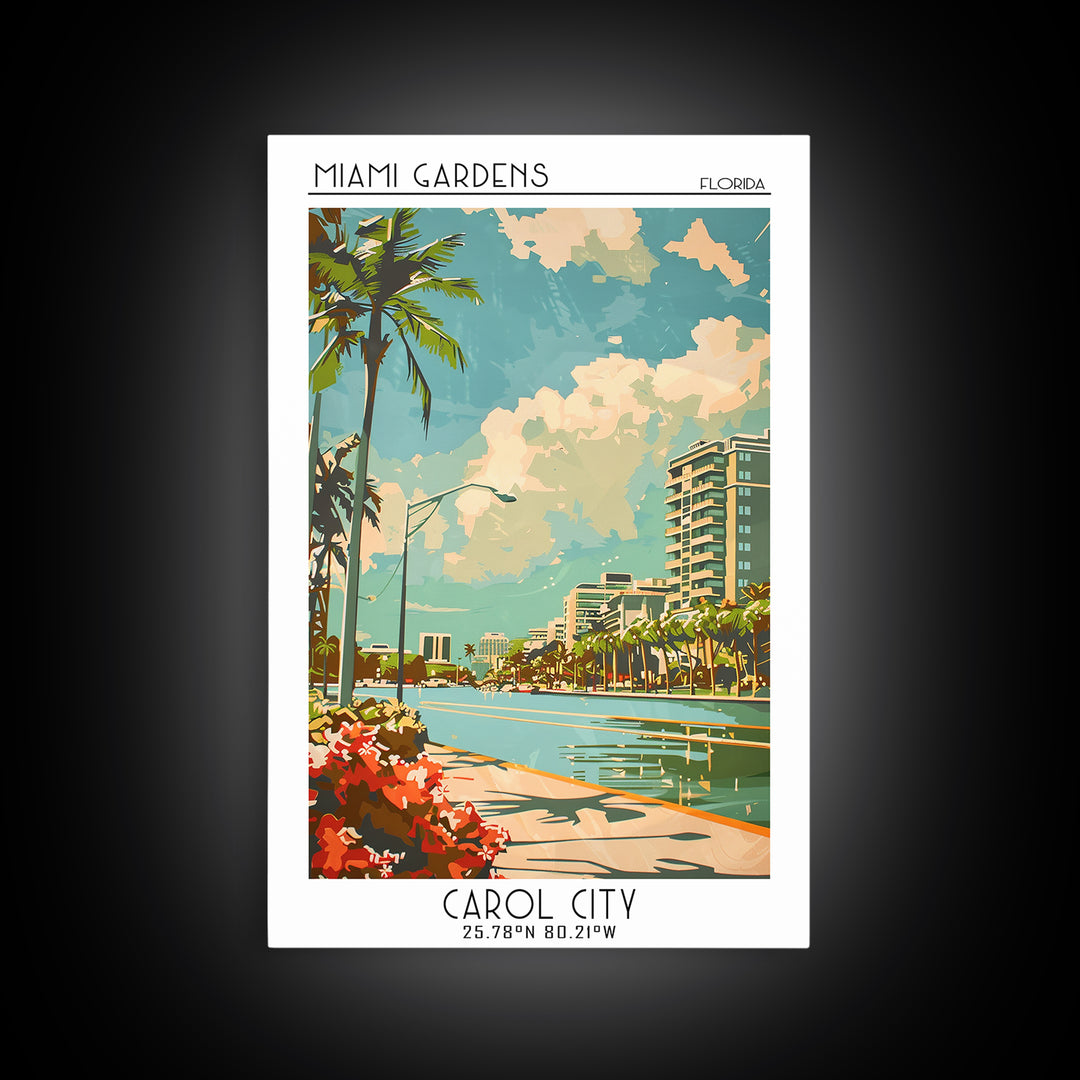 Miami Gardens Travel Poster, Framed Canvas Print, City Travel Poster, Travel Wall Art, City Wall Art, Travel Posters, Vintage Poster