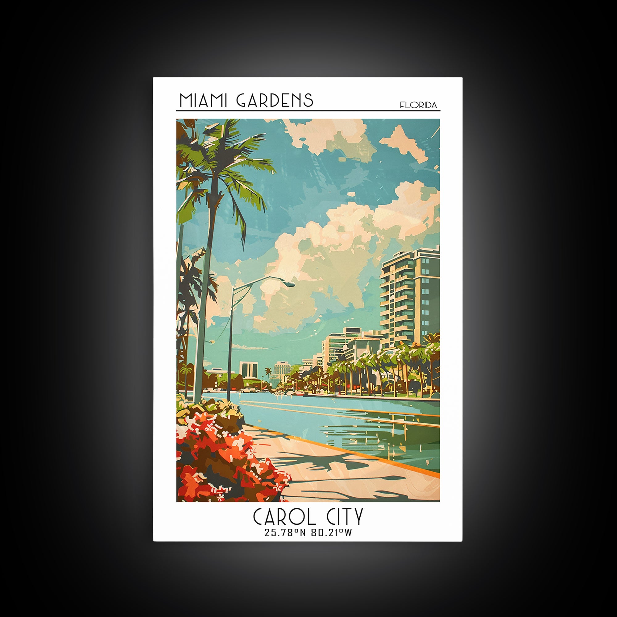 Miami Gardens Travel Poster, Framed Canvas Print, City Travel Poster, Travel Wall Art, City Wall Art, Travel Posters, Vintage Poster