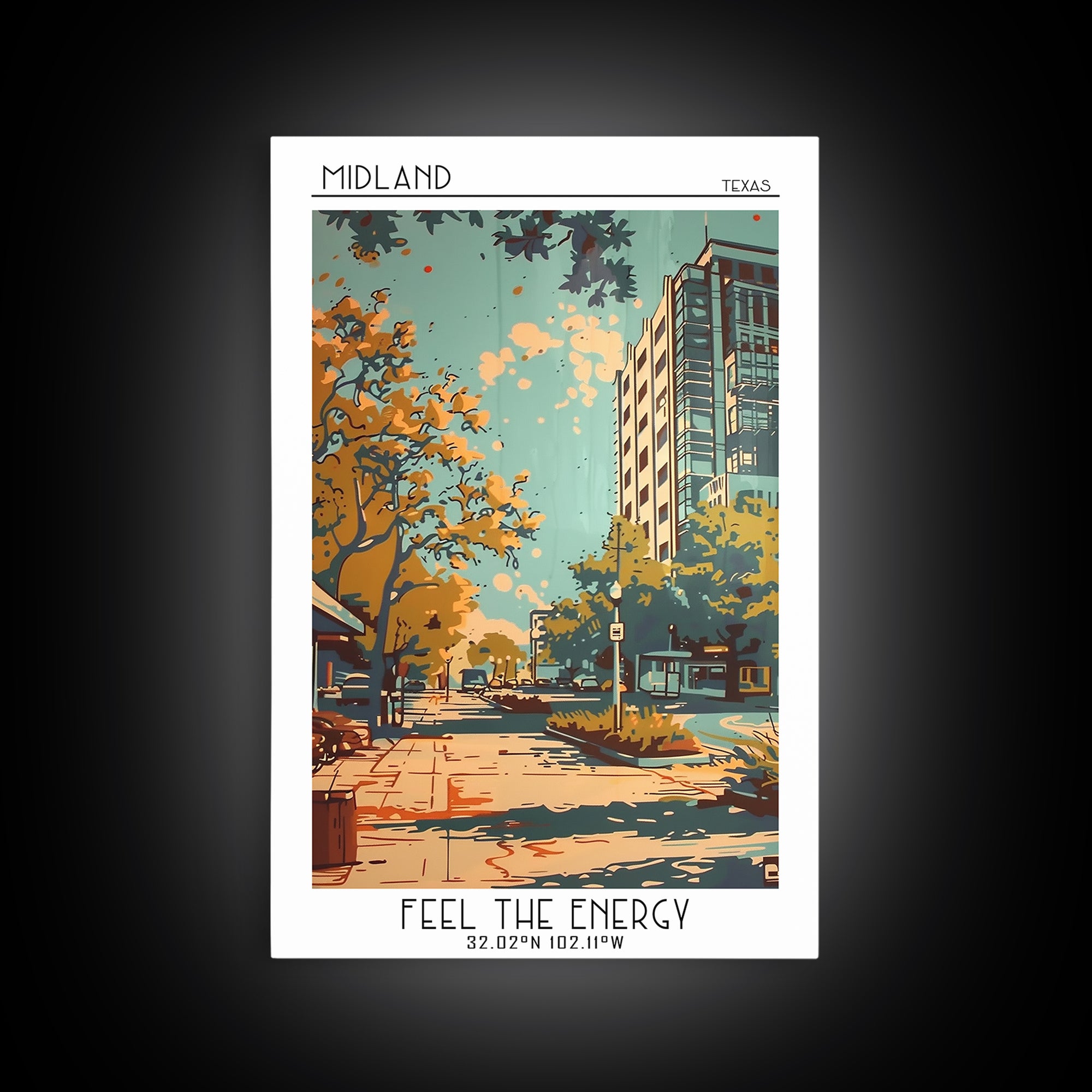 Midland Travel Poster, Framed Canvas Print, Vintage Travel Print, City Wall Art, Wanderlust Gift, City Art Print, Retro Travel Print