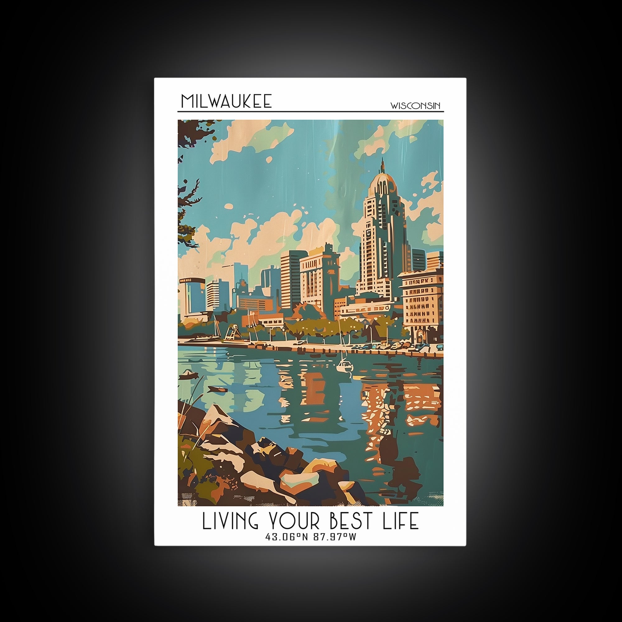 Milwaukee Wisconsin Travel Poster, Framed Canvas Print, Retro Wall Art, Travel Print, Mid Century Wall Art, Poster Art, Poster Print