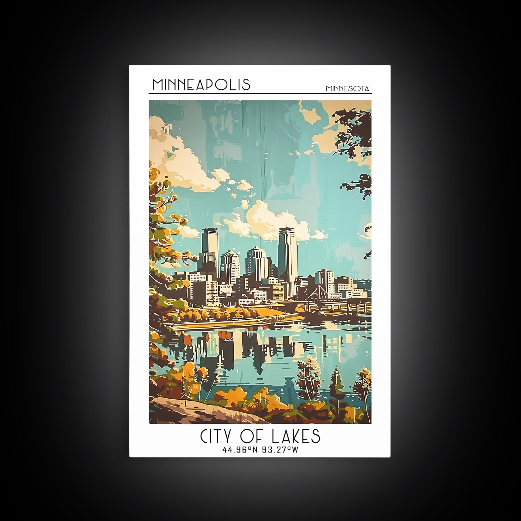 Minneapolis Travel Poster, Framed Canvas Print, Poster Print, Travel Wall Art, City Illustration, Vintage Travel Art, Retro Wall Art