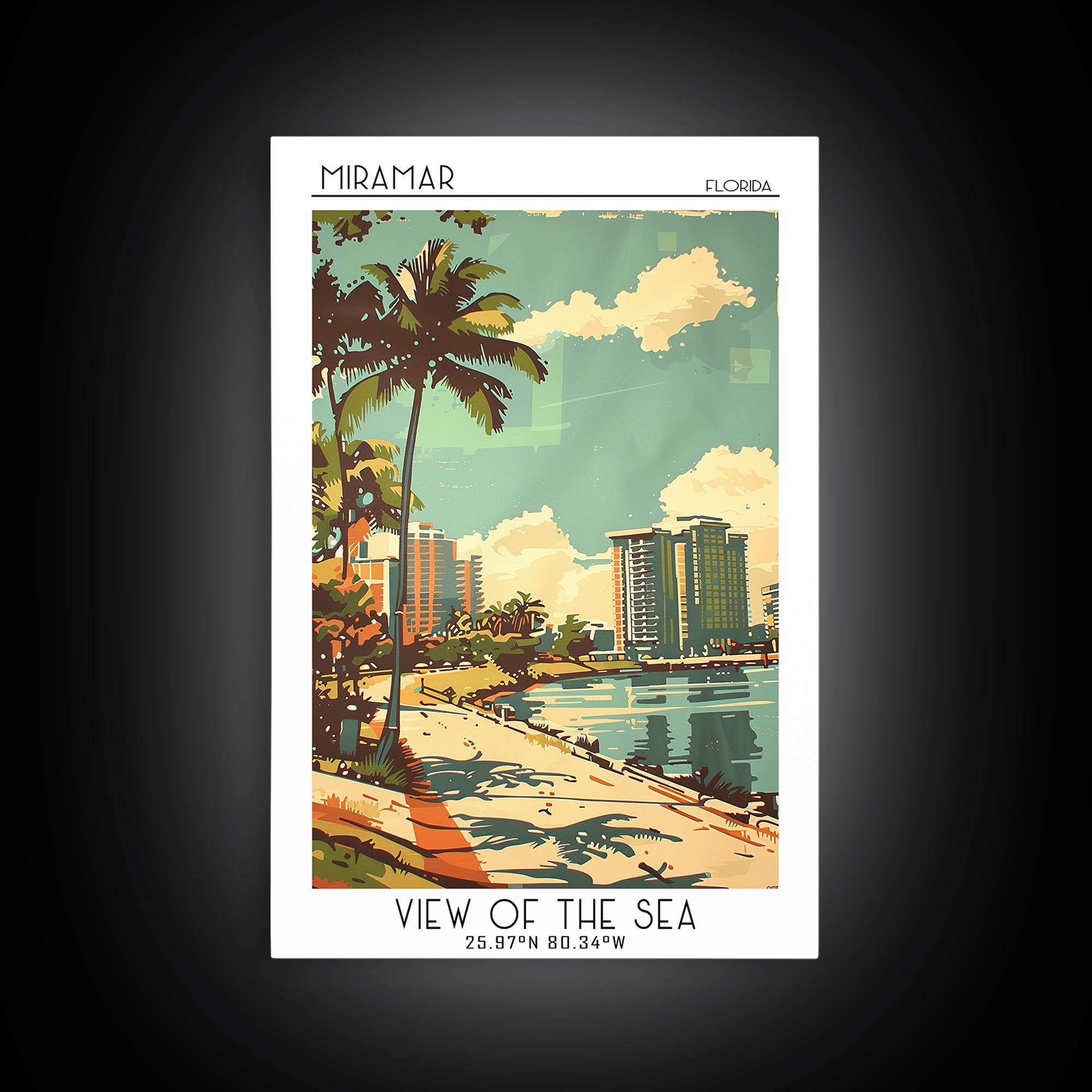 Miramar Travel Poster, Framed Canvas Print, City Travel Poster, Travel Wall Art, Travel Art Print, Vintage Travel Art, Travel Prints
