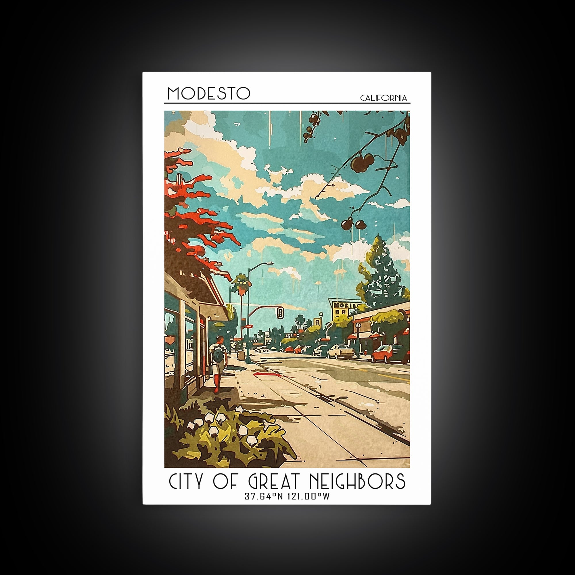 Modesto California Travel Poster, Canvas Print, City Travel Poster, Travel Wall Art, Home Office Decor, Travel Decor, Retro Wall Art