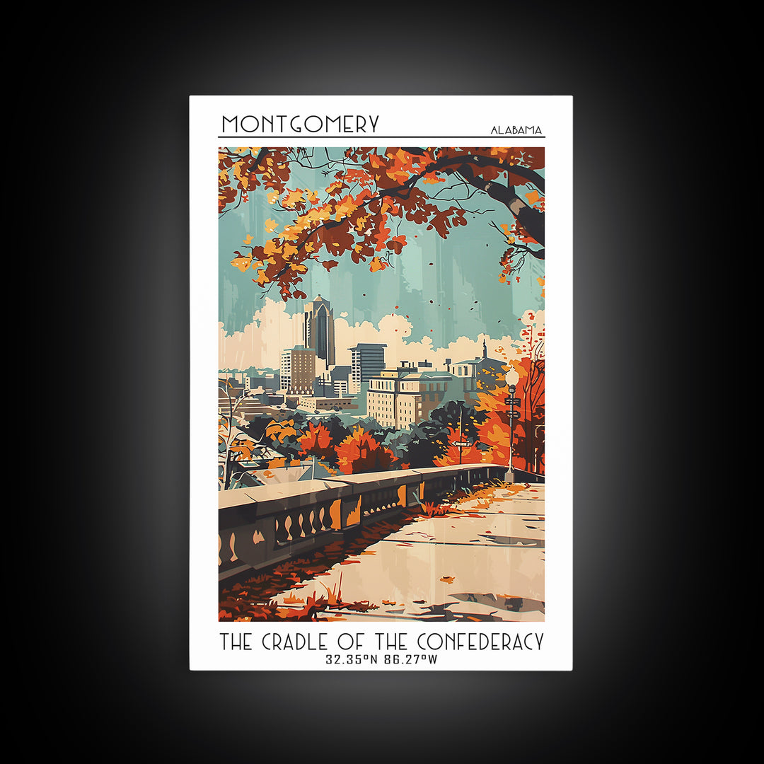 Montgomery Alabama Travel Poster, Canvas Print, Retro Travel Poster, City Wall Art, Travel Print, Travel Wall Art, Modern Wall Decor