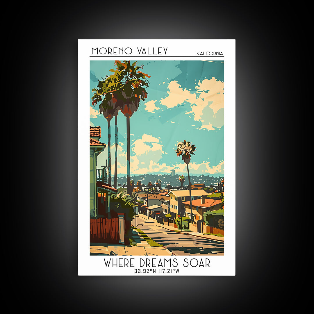 Moreno Valley Travel Poster, Framed Canvas Print, Travel Wall Decor, Minimalist Poster, Travel Print, Retro Travel Print, Poster Art