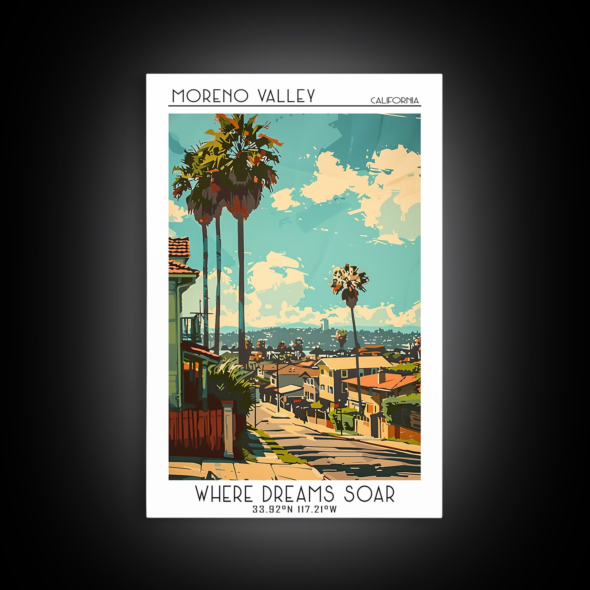 Moreno Valley Travel Poster, Framed Canvas Print, Travel Wall Decor, Minimalist Poster, Travel Print, Retro Travel Print, Poster Art