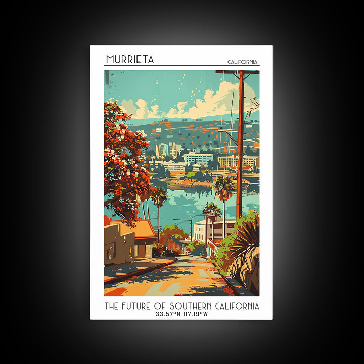 Murrieta California Travel Poster, Framed Canvas Print, Retro Wall Art, Travel Print, Travel Decor, Travel Prints, City Illustration