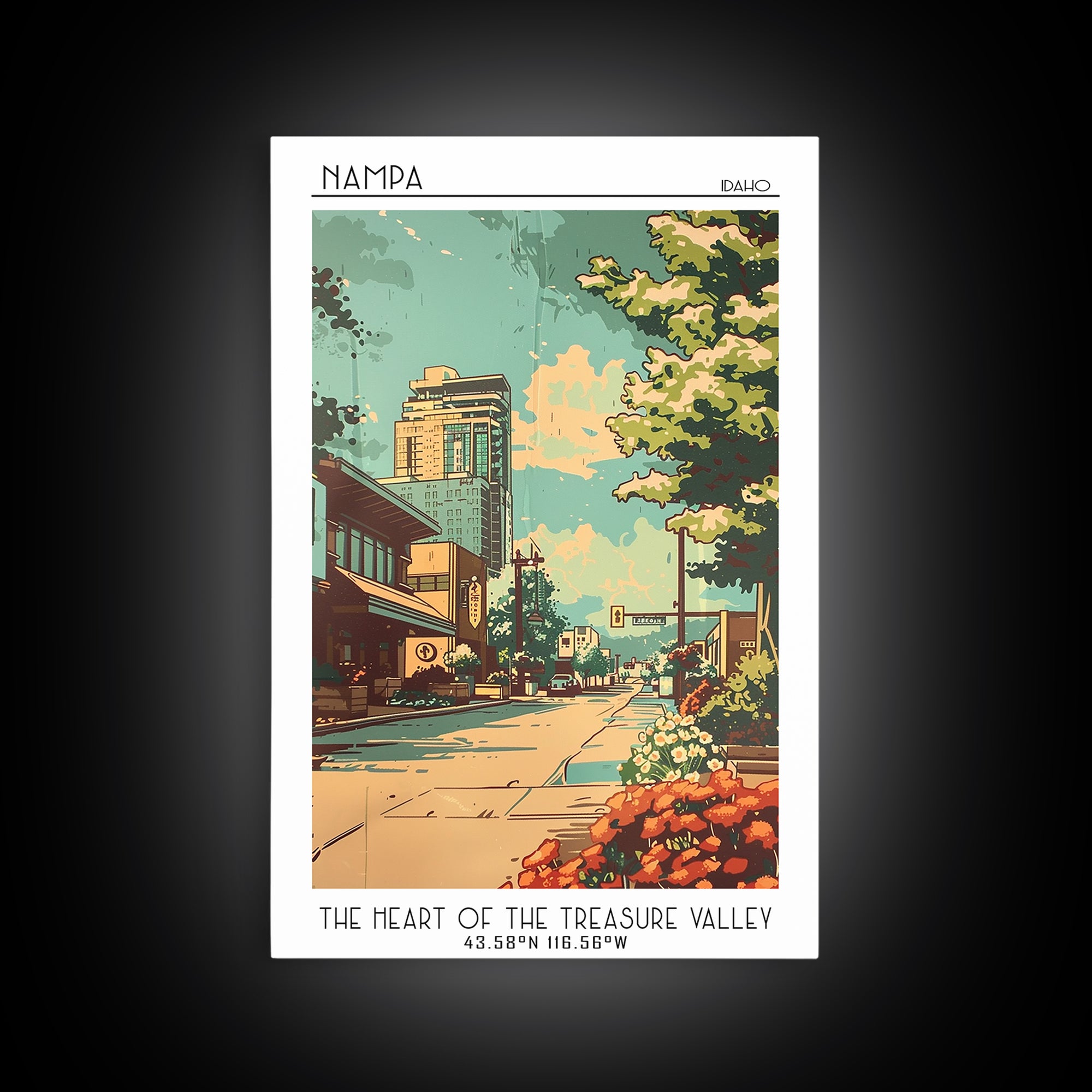 Nampa Idaho Travel Poster, Framed Canvas Print, Retro Travel Poster, City Wall Art, City Travel Poster, Travel Decor, Retro Wall Art