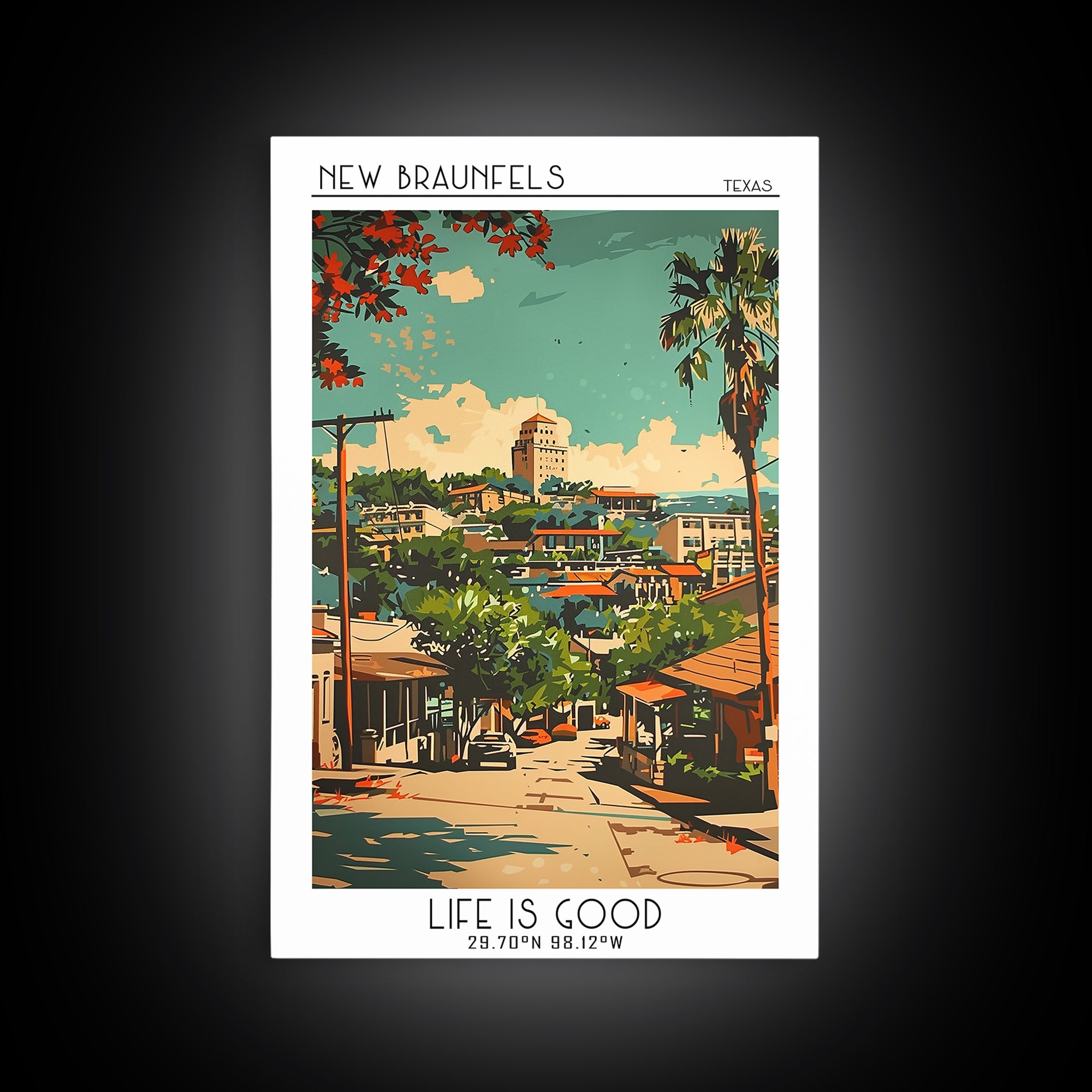 New Braunfels Texas Travel Poster, Framed Canvas Print, Travel Prints, Landscape Art, Fine Art Print, Travel Posters, Vintage Poster