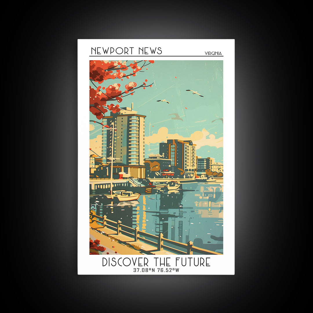 Newport News Virginia Travel Poster, Framed Canvas Print, City Travel Poster, Travel Wall Decor, Travel Prints, Living Room Wall Art