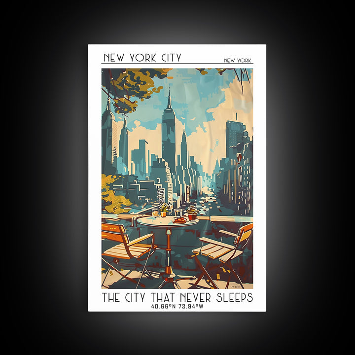 New York Travel Poster, Framed Canvas Print, Vintage Travel Print, City Wall Art, City Travel Poster, Travel Wall Art, Landscape Art