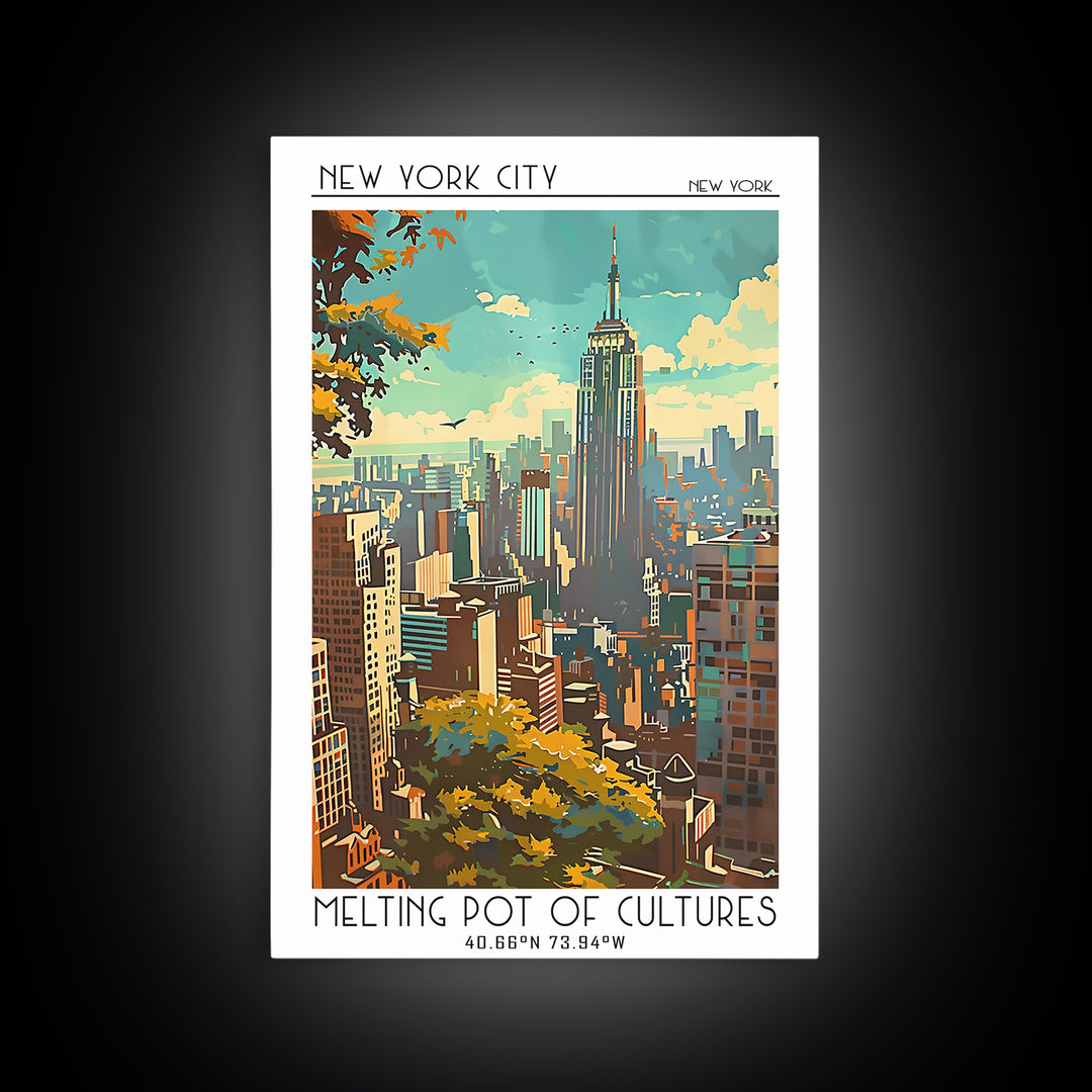 New York New York Travel Poster, Framed Canvas Print, Travel Prints, Landscape Art, Vintage Posters, Travel Posters, Wanderlust Gift
