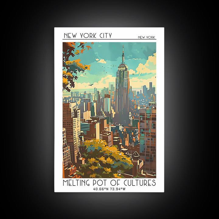 New York New York Travel Poster, Framed Canvas Print, Travel Prints, Landscape Art, Vintage Posters, Travel Posters, Wanderlust Gift