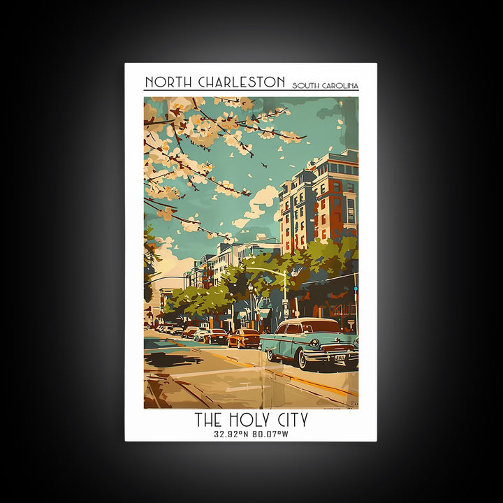 North Charleston Travel Poster, Framed Canvas Print, City Travel Poster, Travel Wall Decor, Poster Art, Poster Print, City Art Print