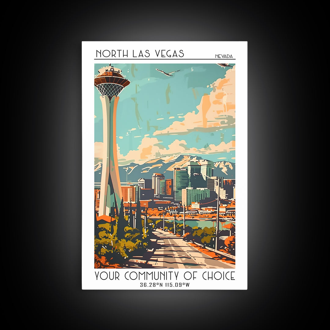 North Las Vegas Travel Poster, Canvas Print, Travel Wall Art, City Wall Art, Living Room Wall Art, City Art Print, Colorful Wall Art