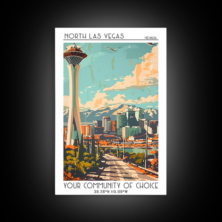 North Las Vegas Travel Poster, Canvas Print, Travel Wall Art, City Wall Art, Living Room Wall Art, City Art Print, Colorful Wall Art