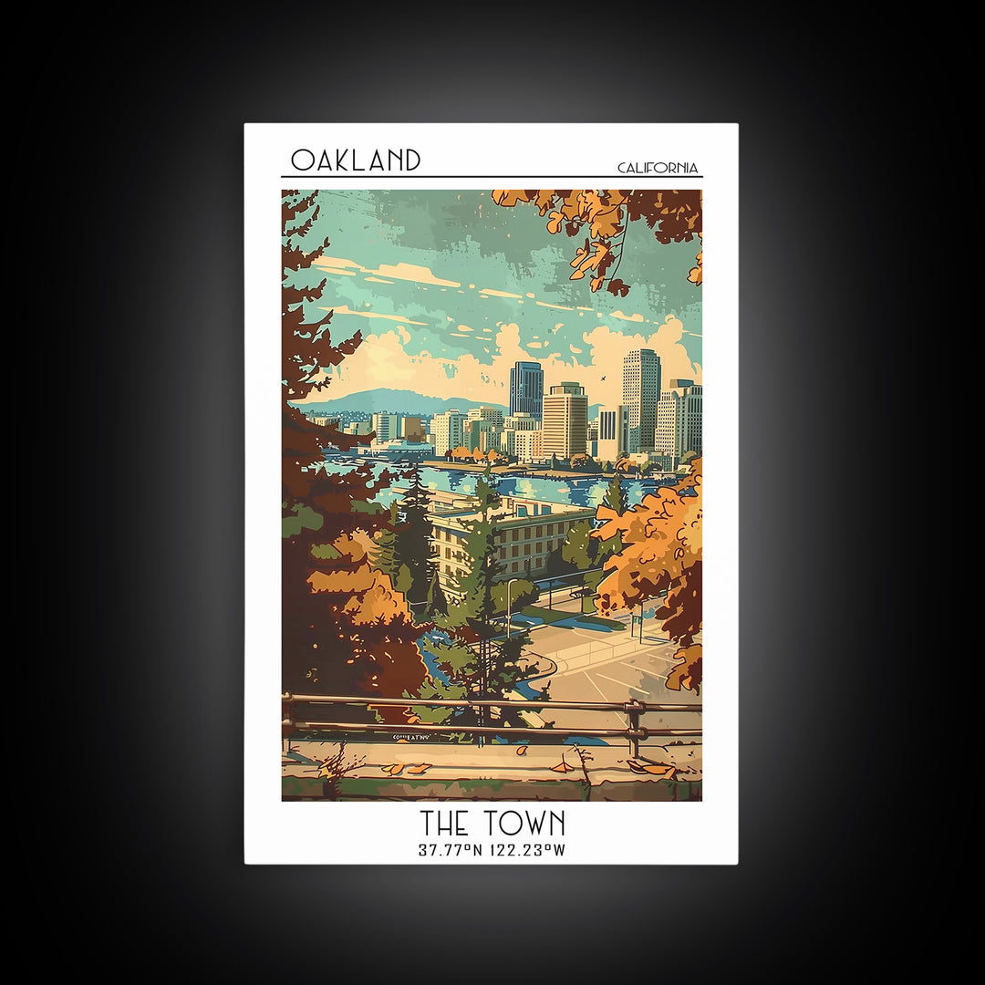 Oakland Travel Poster, Framed Canvas Print, Retro Wall Art, Travel Print, Wall Art, Fine Art Print, Retro Travel Print, Travel Decor