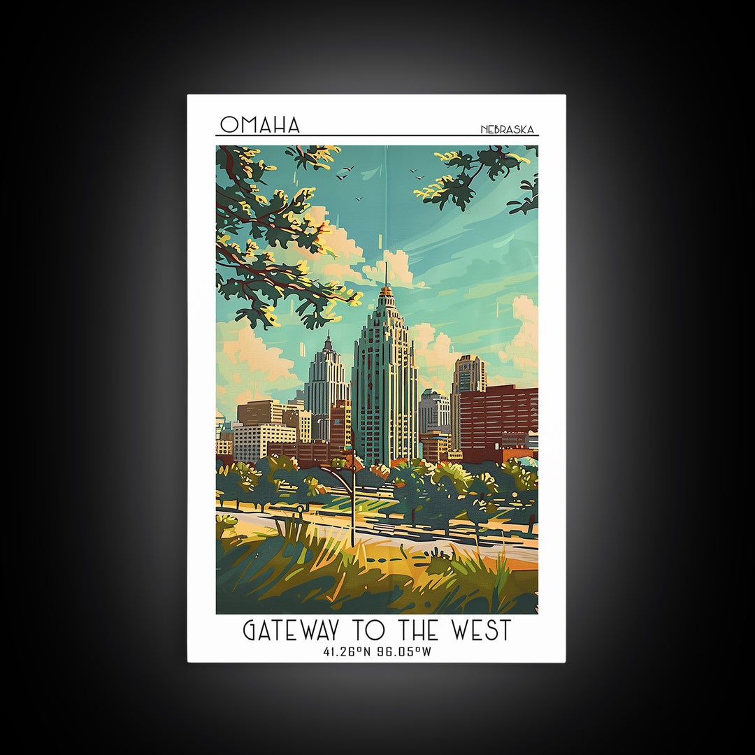 Omaha Nebraska Travel Poster, Framed Canvas Print, Travel Wall Decor, Minimalist Poster, Art Print, City Travel Poster, Poster Print