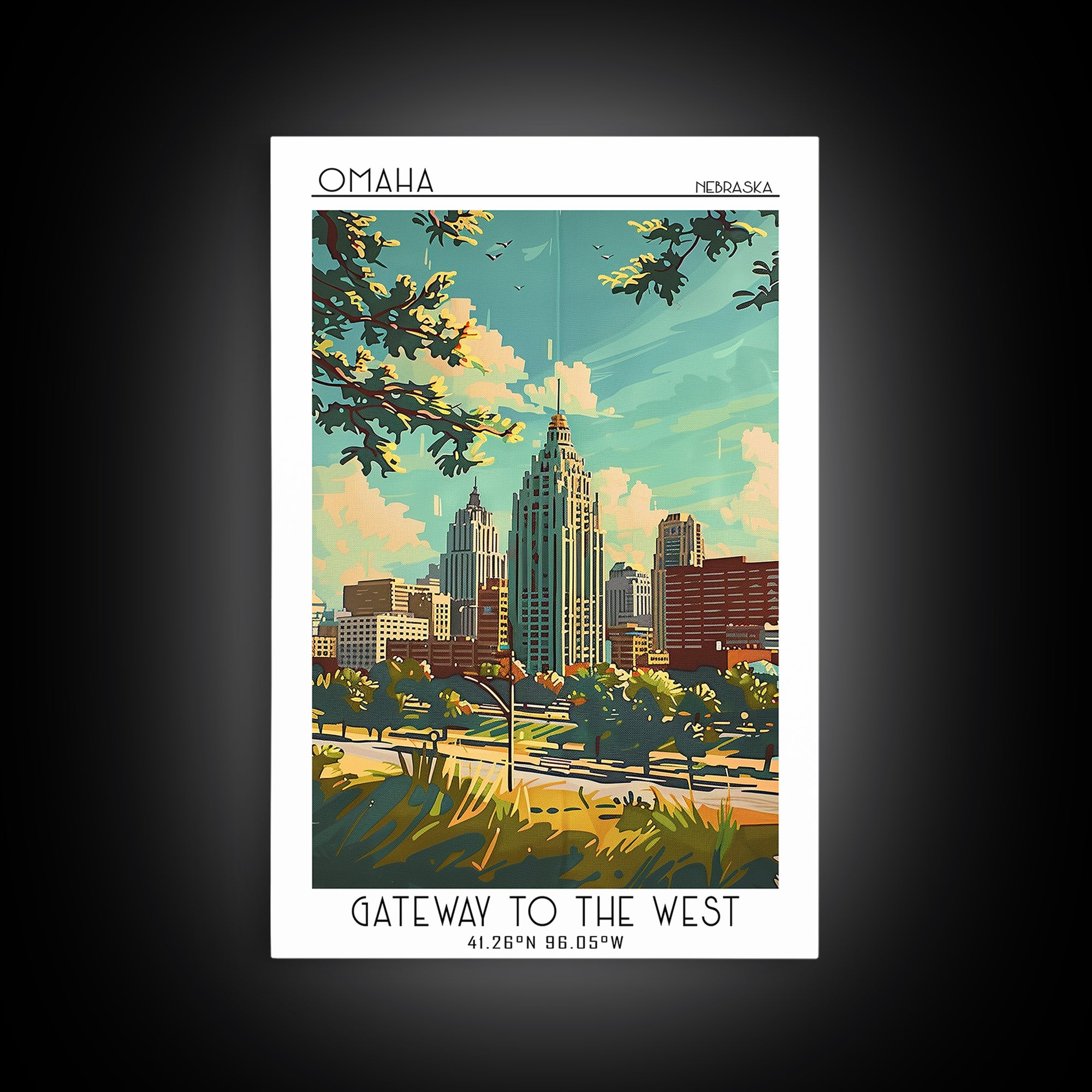 Omaha Nebraska Travel Poster, Framed Canvas Print, Travel Wall Decor, Minimalist Poster, Art Print, City Travel Poster, Poster Print