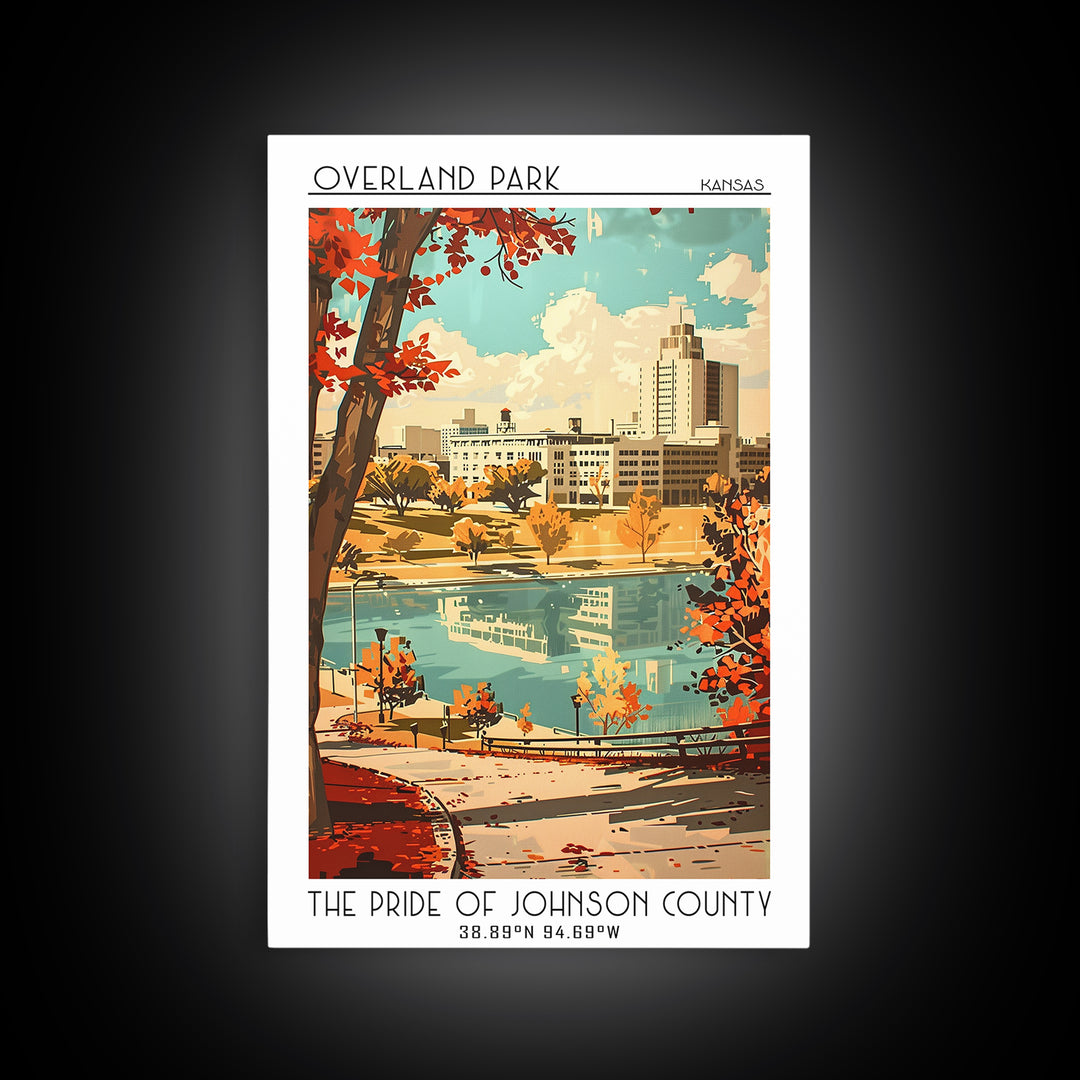 Overland Park Kansas Travel Poster, Framed Canvas Print, City Travel Poster, Travel Wall Art, City Illustration, Art Print, Wall Art