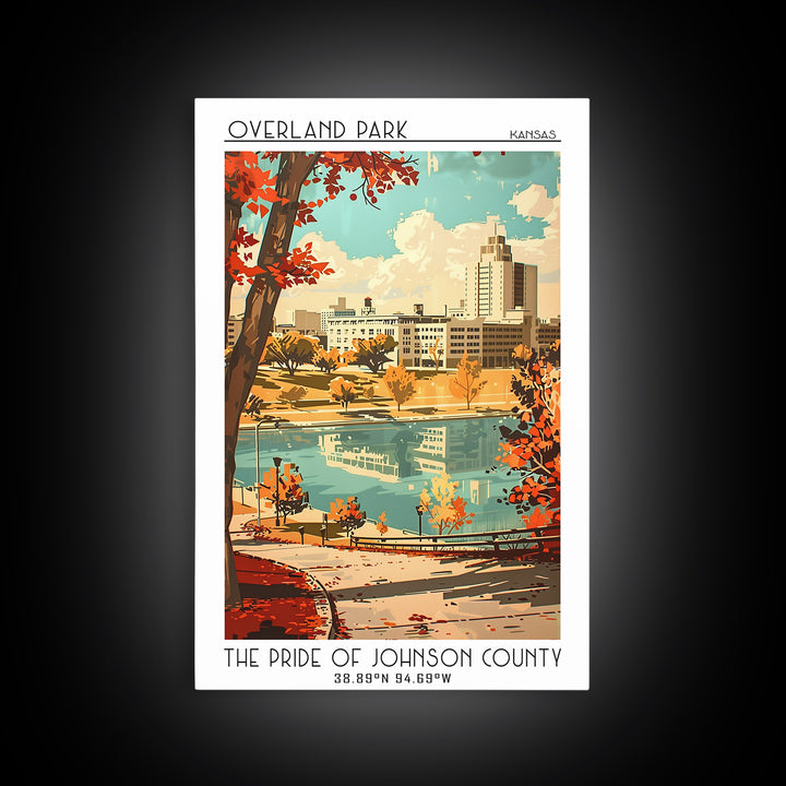 Overland Park Kansas Travel Poster, Framed Canvas Print, City Travel Poster, Travel Wall Art, City Illustration, Art Print, Wall Art