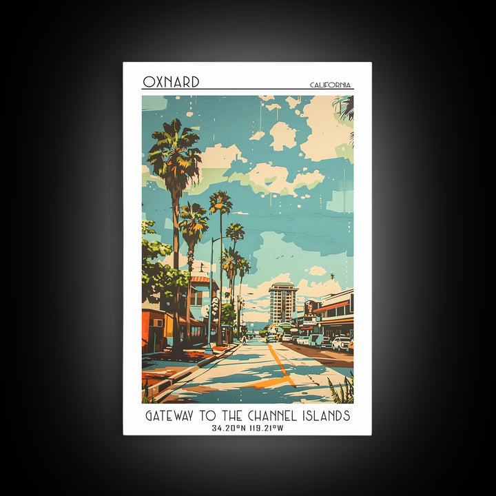 Oxnard Travel Poster, Framed Canvas Print, City Travel Poster, Vintage City Poster, Vintage Posters, City Illustration, Poster Print