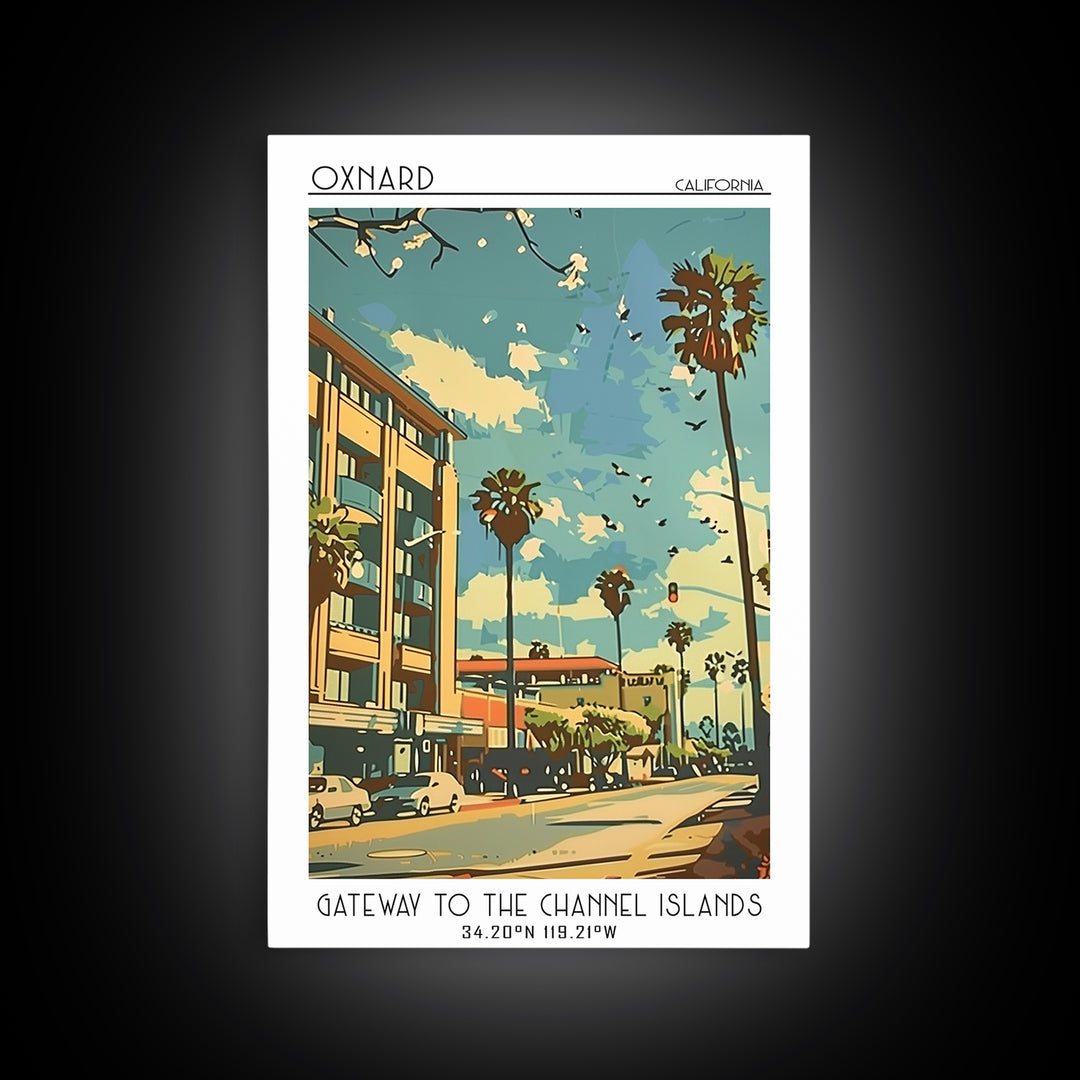 Oxnard California Travel Poster, Framed Canvas Print, Vintage Travel Print, City Wall Art, Art Print, Fine Art Print, Vintage Travel