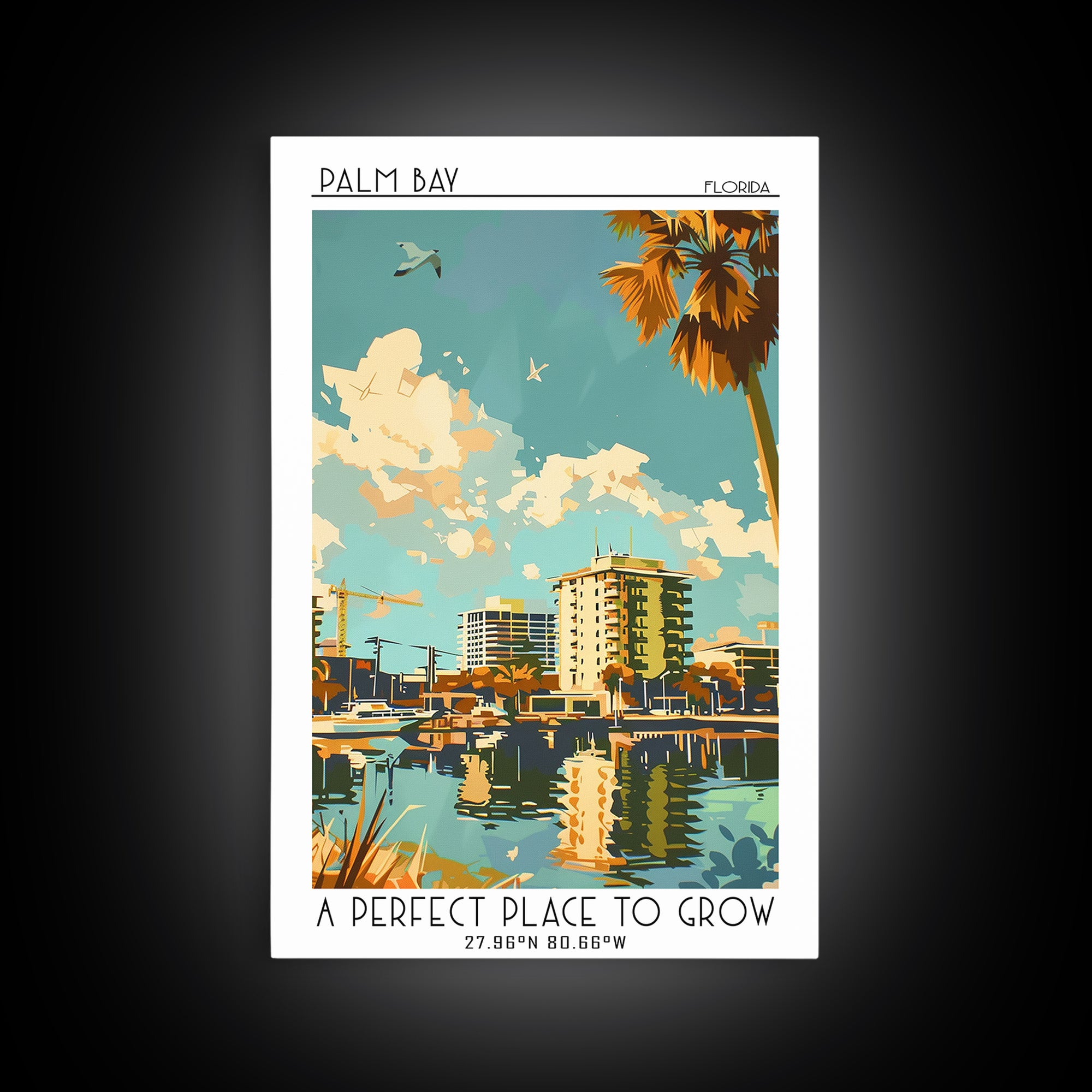 Palm Bay Florida Travel Poster, Canvas Print, Retro Wall Art, Travel Print, Vintage City Poster, Vintage Travel Print, City Wall Art