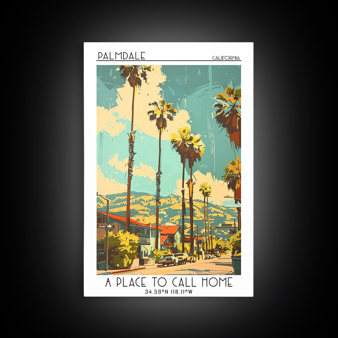 Palmdale Travel Poster, Framed Canvas Print, City Travel Poster, Travel Wall Decor, City Illustration, Travel Wall Art, Travel Print