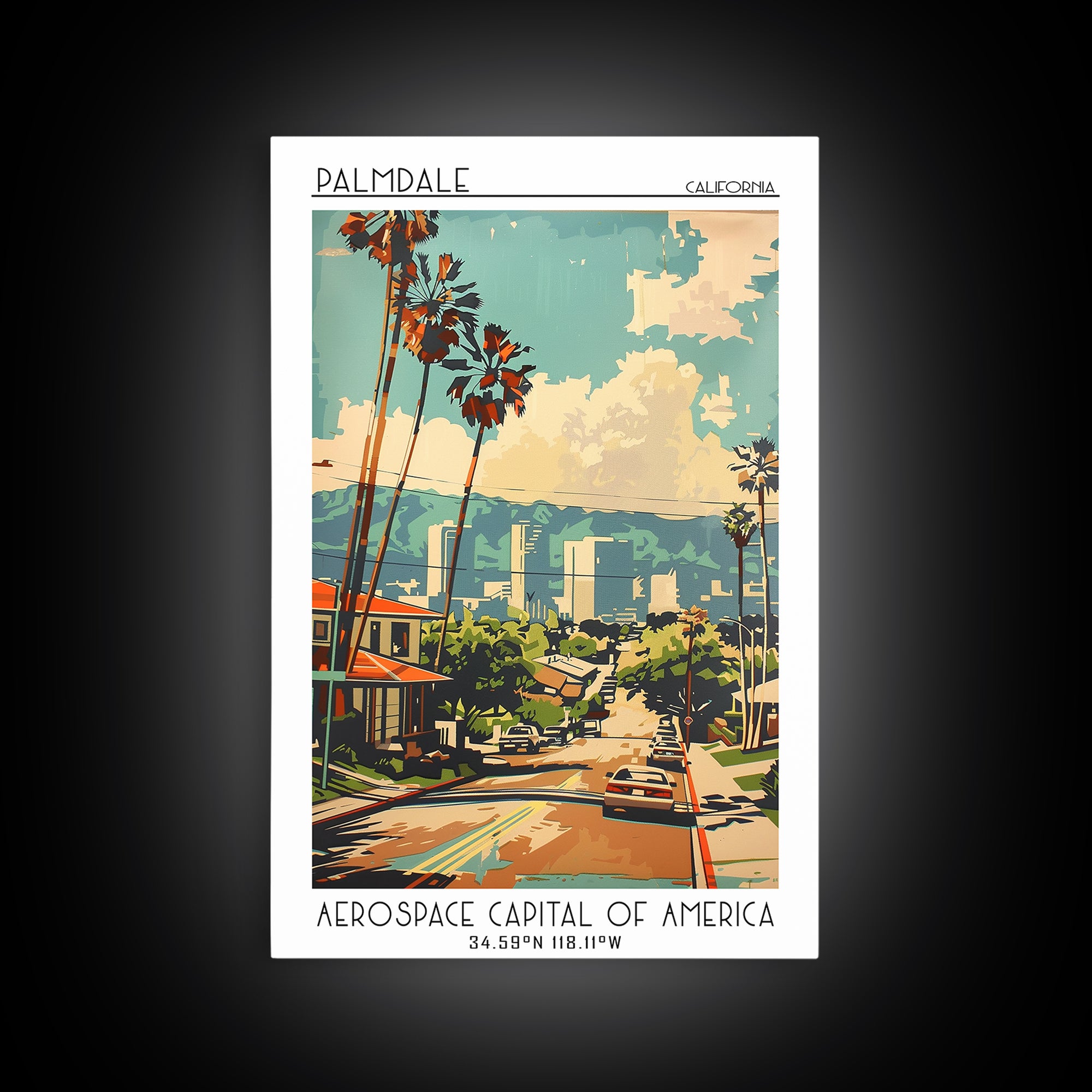 Palmdale California Travel Poster, Canvas Print, Poster Print, Travel Wall Art, City Wall Art, Wanderlust Gift, Vintage Travel Print