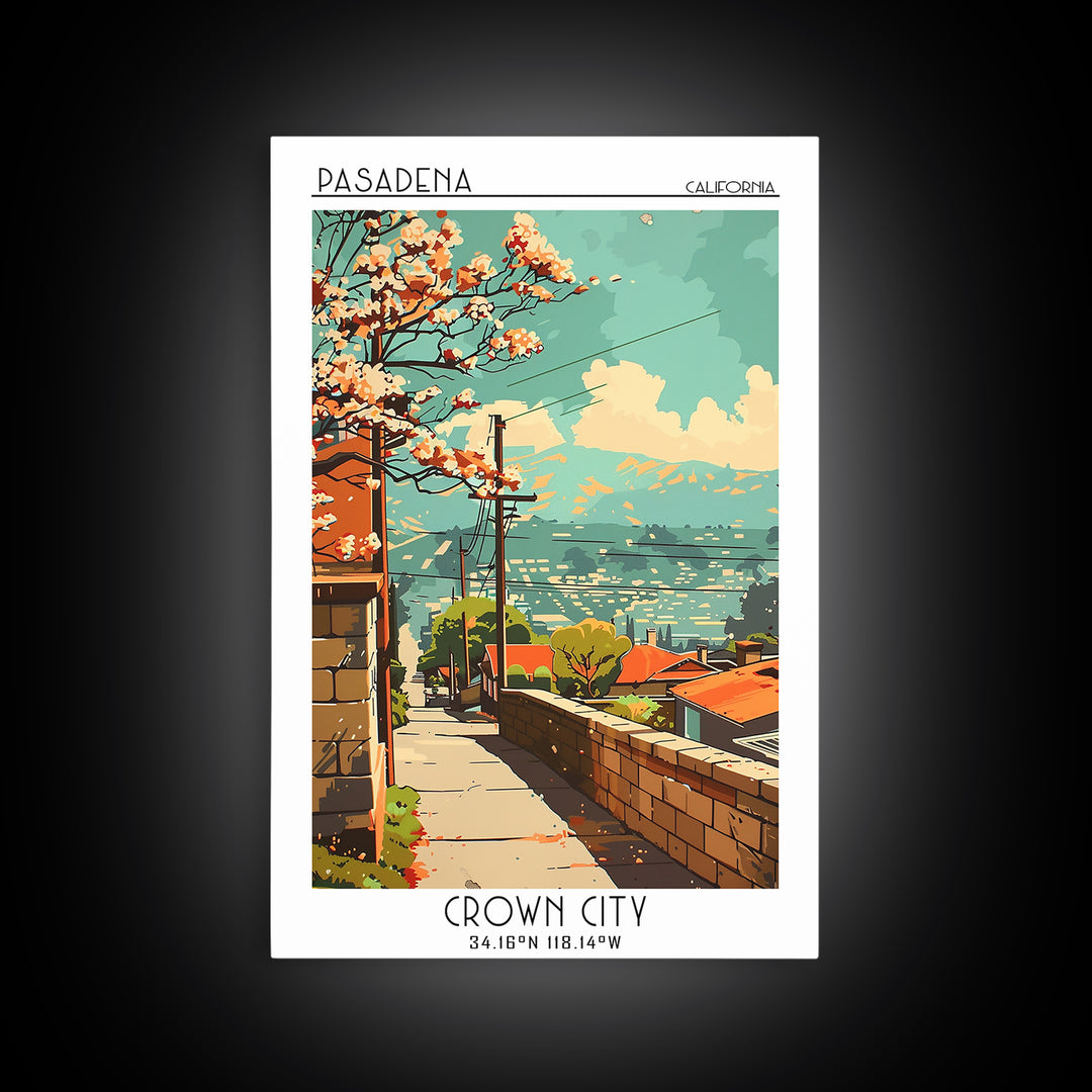 Pasadena California Travel Poster, Canvas Print, City Art Print, Travel Wall Art, Mid Century Wall Art, Art Print, Home Office Decor