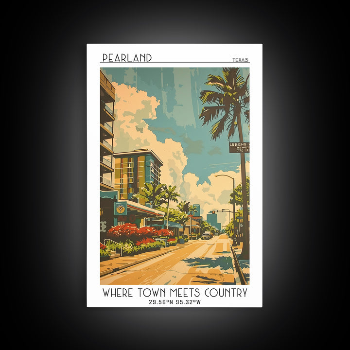 Pearland Texas Travel Poster, Canvas Print, Retro Travel Poster, City Wall Art, Wanderlust Gift, City Illustration, Gallery Wall Set