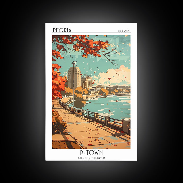 Peoria Illinois Travel Poster, Framed Canvas Print, Retro Travel Poster, City Wall Art, Art Print, Minimalist Poster, Travel Posters