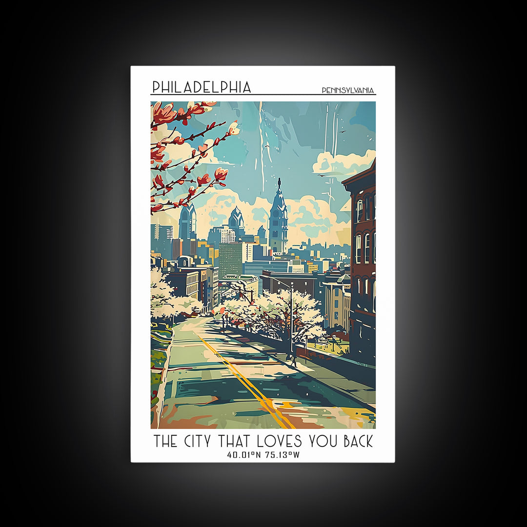 Philadelphia Travel Poster, Canvas Print, City Travel Poster, Vintage City Poster, Travel Prints, Mid Century Wall Art, Poster Print