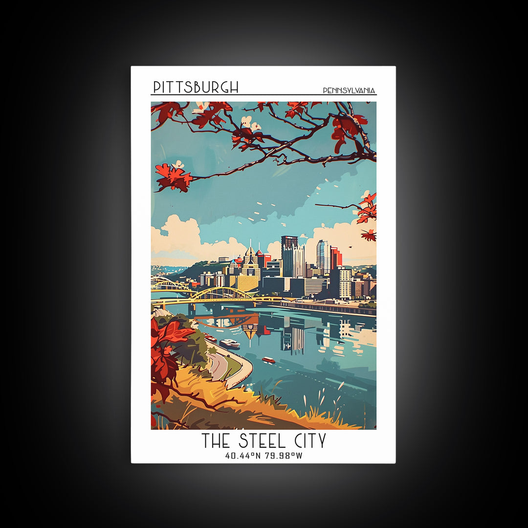 Pittsburgh Pennsylvania Travel Poster, Canvas Print, Travel Wall Art, City Wall Art, Travel Wall Decor, Retro Wall Art, Poster Print