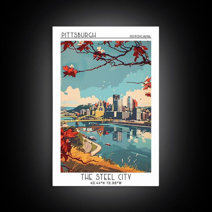 Pittsburgh Pennsylvania Travel Poster, Canvas Print, Travel Wall Art, City Wall Art, Travel Wall Decor, Retro Wall Art, Poster Print